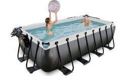 Бассейн EXIT Black Leather 400x200x100 см с песочным фильтр-насосом и куполом, чёрный