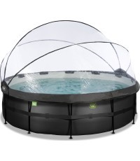 EXIT Black Leather pool ø488x122cm with sand filter pump and dome - black