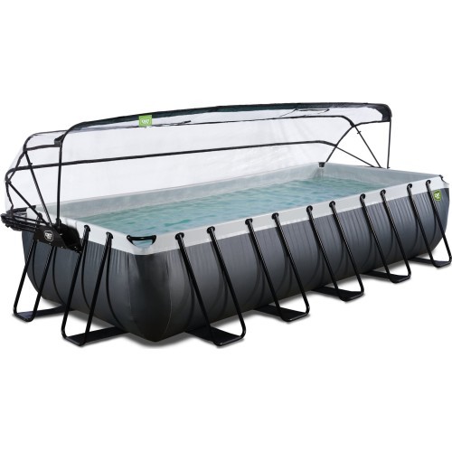 EXIT Black Leather pool 540x250x100cm with sand filter pump and dome and heat pump - black