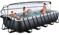 Бассейн EXIT Black Leather 540x250x100 см с песочным фильтр-насосом, куполом и тепловым насосом – чёрный