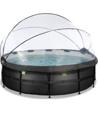 Бассейн EXIT Black Leather ø450x122 см с песочным фильтр-насосом, куполом и тепловым насосом, чёрный