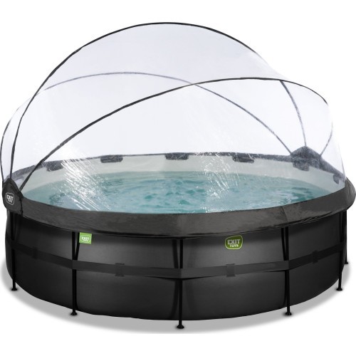 Бассейн EXIT Black Leather ø450x122 см с песочным фильтр-насосом, куполом и тепловым насосом, чёрный