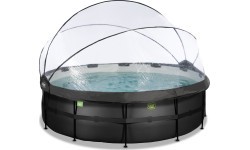 EXIT Black Leather pool ø450x122cm with sand filter pump and dome and heat pump - black
