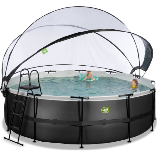 EXIT Black Leather pool ø450x122cm with sand filter pump and dome and heat pump - black