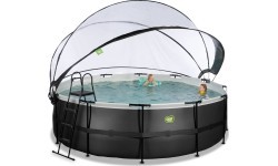 EXIT Black Leather pool ø450x122cm with sand filter pump and dome and heat pump - black