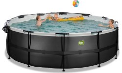 Бассейн EXIT Black Leather ø450x122 см с песочным фильтр-насосом, куполом и тепловым насосом, чёрный