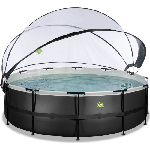 EXIT Black Leather pool ø488x122cm with sand filter pump and dome and heat pump - black