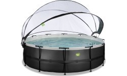 EXIT Black Leather pool ø488x122cm with sand filter pump and dome and heat pump - black