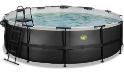 EXIT Black Leather pool ø488x122cm with sand filter pump and dome and heat pump - black