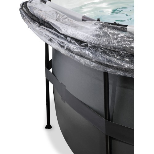 EXIT Black Leather pool ø488x122cm with sand filter pump and dome and heat pump - black