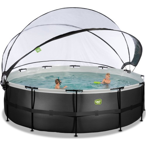 EXIT Black Leather pool ø488x122cm with sand filter pump and dome and heat pump - black
