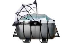 Baseinas EXIT Black Leather 540x250x122cm su smėlio filtru, kupolu ir šilumos siurbliu – juodas