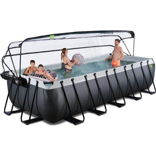 EXIT Black Leather pool 540x250x122cm with sand filter pump and dome and heat pump - black