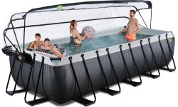 Бассейн EXIT Black Leather 540x250x122см с песочным фильтр-насосом, куполом и тепловым насосом – чёрный