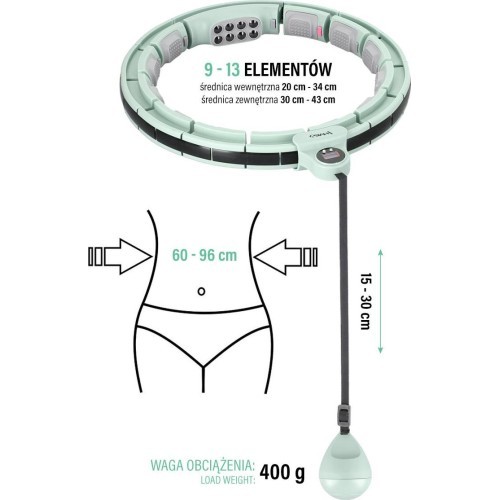 Магнитный обруч Hula Hoop HHM13 с утяжелителем, счётчиком HMS и поясом BR163, зелёный