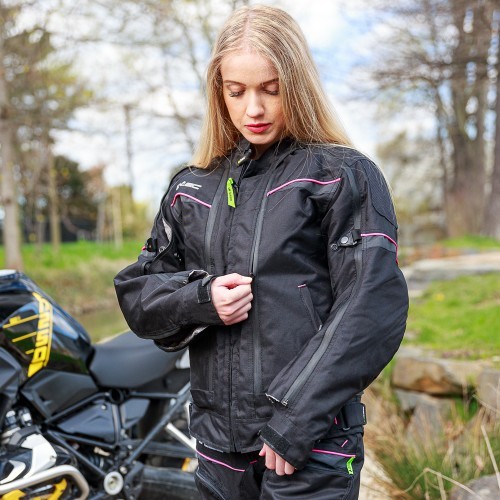 Moteriška motociklininkų striukė W-TEC Progair Lady - Juoda-fluo