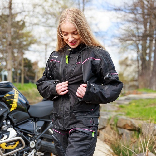 Moteriška motociklininkų striukė W-TEC Progair Lady - Juoda-fluo