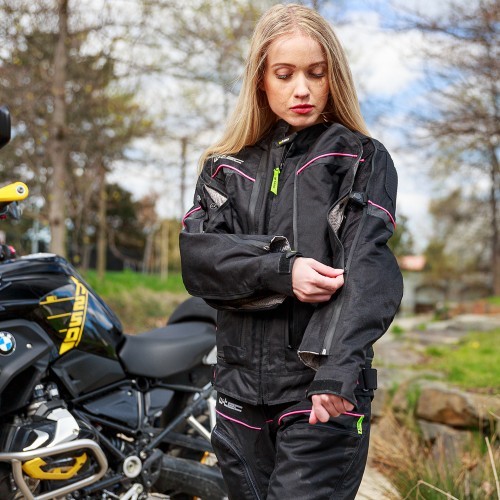 Moteriška motociklininkų striukė W-TEC Progair Lady - Juoda-fluo