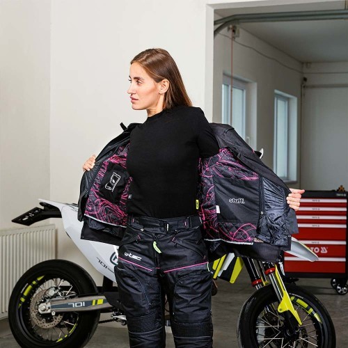 Moteriška motociklininkų striukė W-TEC Progair Lady - Juoda-fluo