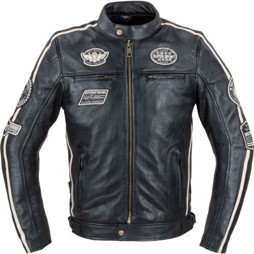 Мужская кожаная куртка W-TEC Makso - Black with Patches