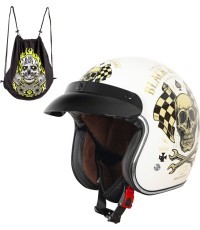 Motociklininko šalmas W-TEC Kustom Black Heart - Starter, Sheen White