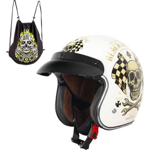 Motociklininko šalmas W-TEC Kustom Black Heart - Starter, Sheen White
