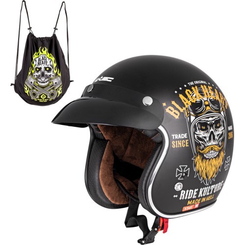 Motociklininko šalmas W-TEC Kustom Black Heart - Matinė juoda