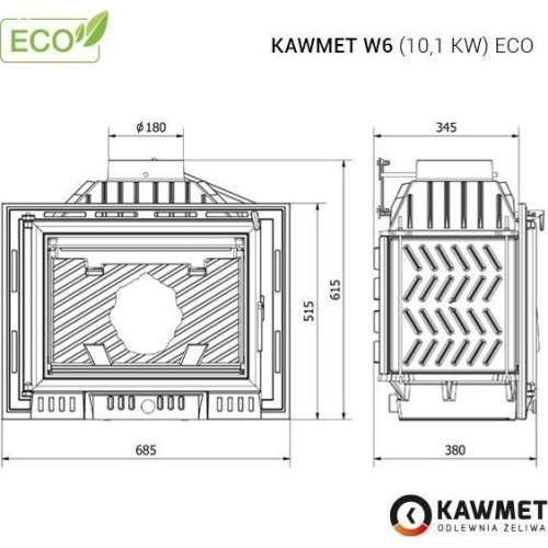 Cast iron fireplace insert KAWMET W6 10.1 kW ECO