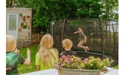 EXIT Dynamic ground level trampoline ø366cm with safety net - black
