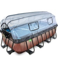 Бассейн EXIT Wood 400x200x100 см с куполом, песочным фильтром и тепловым насосом, коричневый