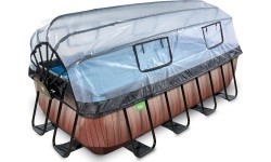 EXIT Wood pool 400x200x100cm with dome and sand filter and heat pump - brown