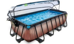 Бассейн EXIT Wood 400x200x100 см с куполом, песочным фильтром и тепловым насосом, коричневый