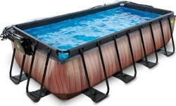 EXIT Wood pool 400x200x100cm with dome and sand filter and heat pump - brown