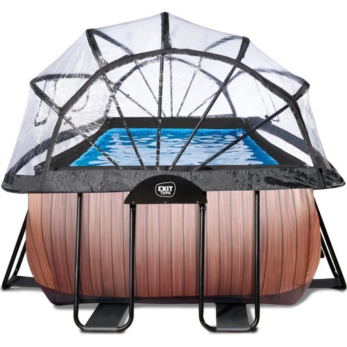 EXIT Wood pool 400x200x100cm with dome and sand filter and heat pump - brown