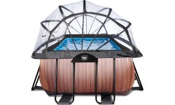 EXIT Wood pool 400x200x100cm with dome and sand filter and heat pump - brown