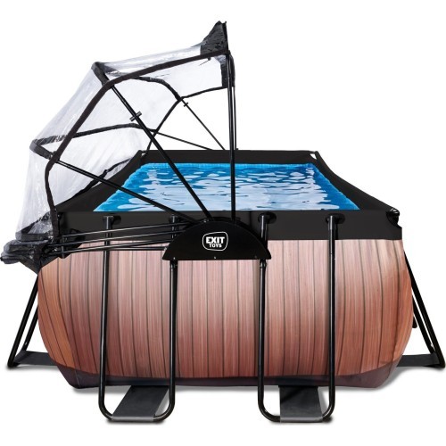 EXIT Wood pool 400x200x100cm with dome and sand filter and heat pump - brown