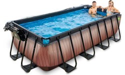 EXIT Wood pool 400x200x100cm with dome and sand filter and heat pump - brown