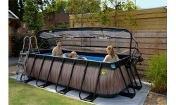 EXIT Wood pool 400x200x100cm with dome and sand filter and heat pump - brown