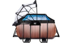 EXIT Wood pool 540x250x100cm with dome and sand filter and heat pump - brown