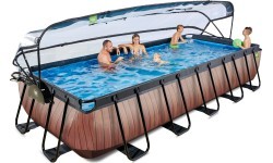Бассейн EXIT Wood 540x250x100см с куполом, песочным фильтром и тепловым насосом, коричневый