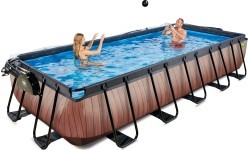 Бассейн EXIT Wood 540x250x100см с куполом, песочным фильтром и тепловым насосом, коричневый