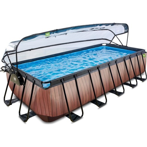EXIT Wood pool 540x250x122cm with dome and sand filter and heat pump - brown
