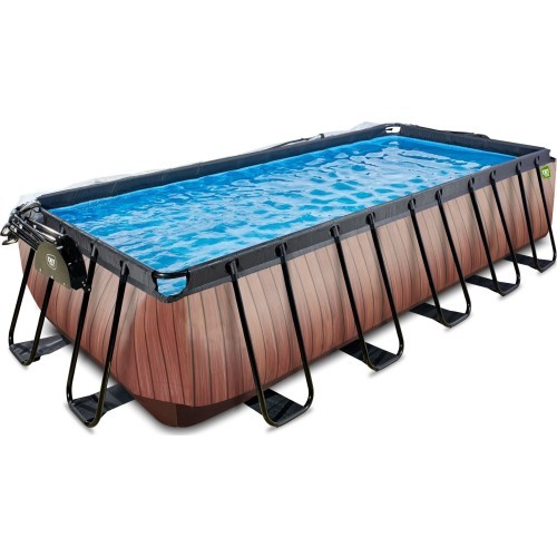 EXIT Wood pool 540x250x122cm with dome and sand filter and heat pump - brown