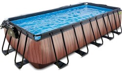 EXIT Wood pool 540x250x122cm with dome and sand filter and heat pump - brown
