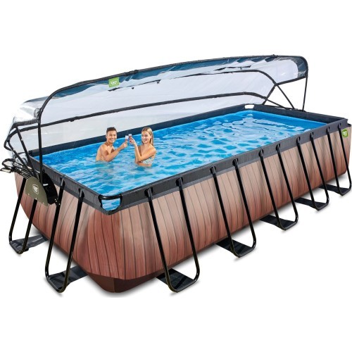 EXIT Wood pool 540x250x122cm with dome and sand filter and heat pump - brown