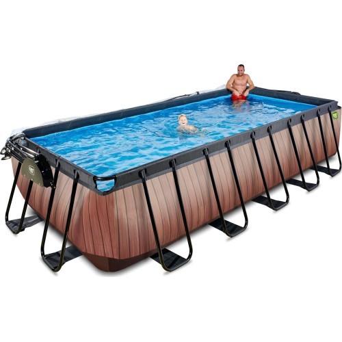 Бассейн EXIT Wood 540x250x122 см с куполом, песочным фильтром и тепловым насосом, коричневый