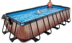 Бассейн EXIT Wood 540x250x122 см с куполом, песочным фильтром и тепловым насосом, коричневый