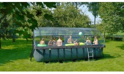 EXIT Wood pool 540x250x122cm with dome and sand filter and heat pump - brown