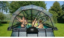 EXIT Wood pool 540x250x122cm with dome and sand filter and heat pump - brown