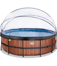 EXIT medinis baseinas ø450x122 cm su kupolu ir smėlio filtro siurbliu, rudas